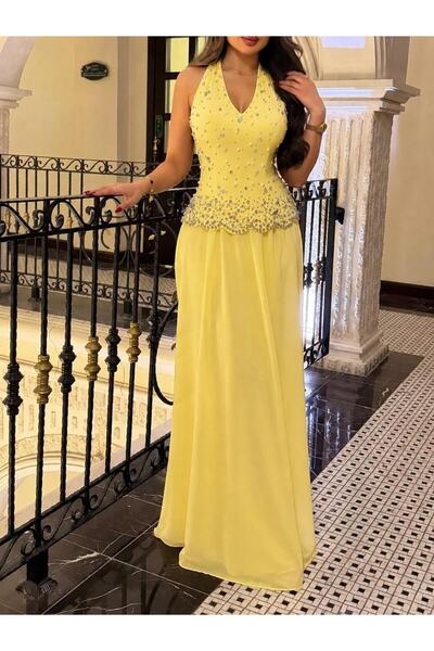 led style Luxurious Halter Dress with Soft Crystal Embroidery