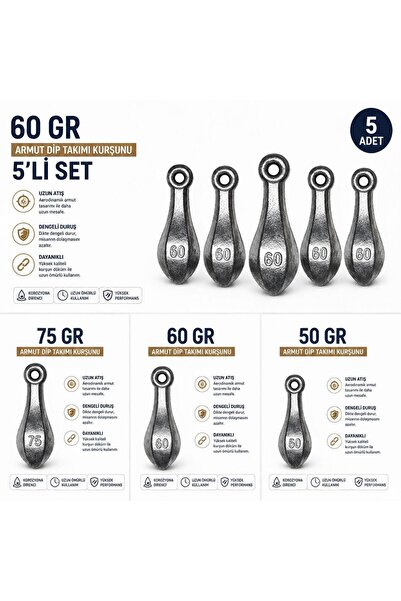 EK AV EKİPMANLARI 60 Gr Armut Dip Takımı Kurşunu 5’li Set | Olta Kurşunu | De...