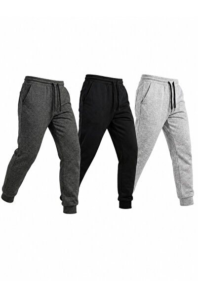 SAAT TEKSTİL 3 Pieces Men's Sports Sweatpants – Comfortable Fit, Anthracite/B...