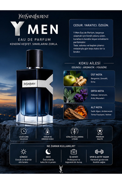 Yves Saint Laurent Y Men Eau de Parfum Gün Boyu Kalıcı Erkek Parfümü 200 ml -...