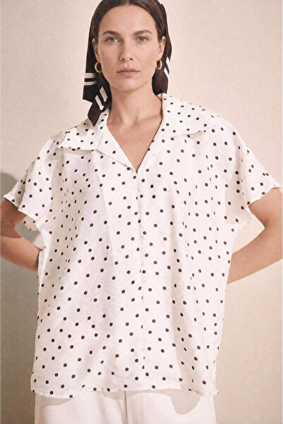 DeFacto Relax Fit Shirt Collar Polka Dot Short Bat Sleeve Blouse H8753Ax26Au
