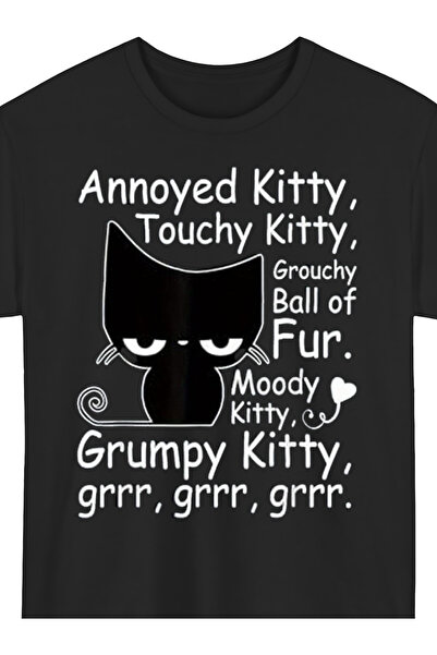 128 Angry Cat Print Men's Loose Fit T-Shirt, Features a Comfortable and Casua...
