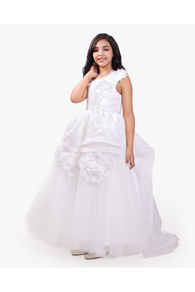 JO FASHION Rosa White Dress: One-Shoulder Elegance for Your Little One