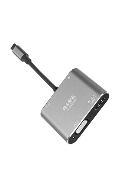 S-LINK SL-USB-C85 4 in 1 Type C to, PD+HDMI+VGA+USB3.0 Çevirici Hub Adaptör