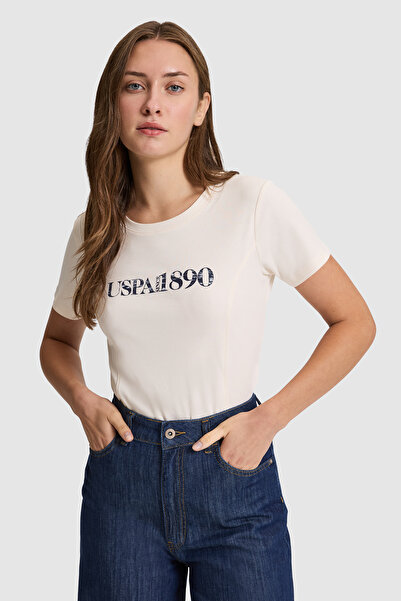 U.S. Polo Assn. Women's Cream Crew Neck T-Shirt 50323462-Vr071