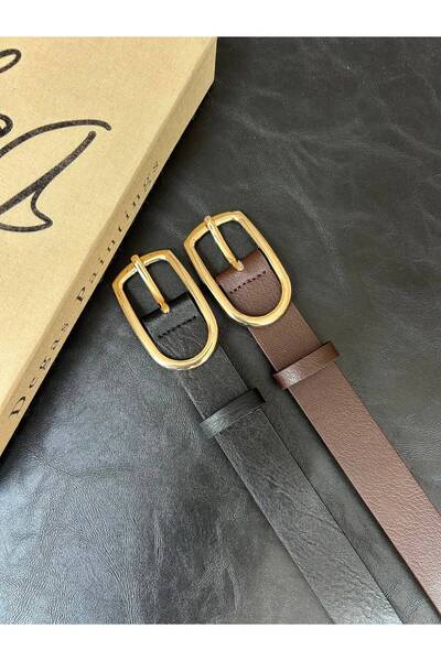LİA KEMER 2-Pack Mason Oval Gold Buckle Belt Waist Belt Jacket Belt Dress Bel...
