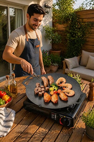Generic 1Pc Iron Non Stick Grill Pan 30Cm Barbecue Frying Pan Induction Gas E...