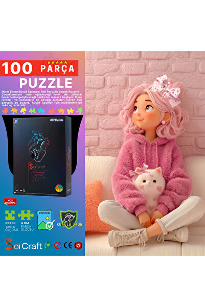 Soi Craft 100 Parça Puzzle Duru ve Kalpli Kedisi #7006