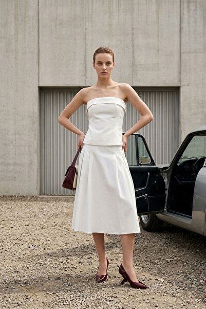 Hiccup My Fashion Strapless Blouse and High-Waisted Midi Skirt Set