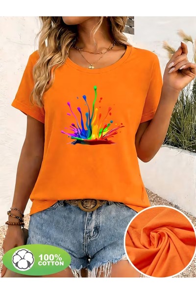 PAVRO Unisex Άνετο T-shirt με μικτό σχέδιο και στάμπα