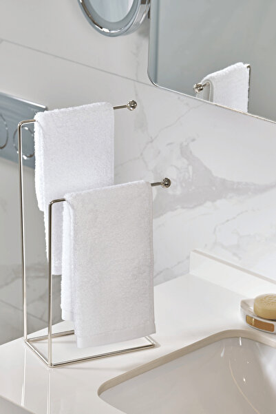Edora Home Parlak Silver 2 Kollu Banyo Tezgah Üstü Havluluk Standı, Montaj Ge...