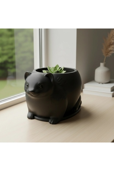 OEM Mini Ghiveci Decorativ Animalut Tip Dihor Imprimat 3D - Negru compozit mat