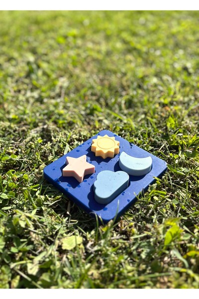 Small Foot Puzzle din silicon – Jucărie educativă moale, fără BPA, cu Soare, Lună, Stea și Nor, dezvoltă abilitățile motorii, ideal pentru călătorii