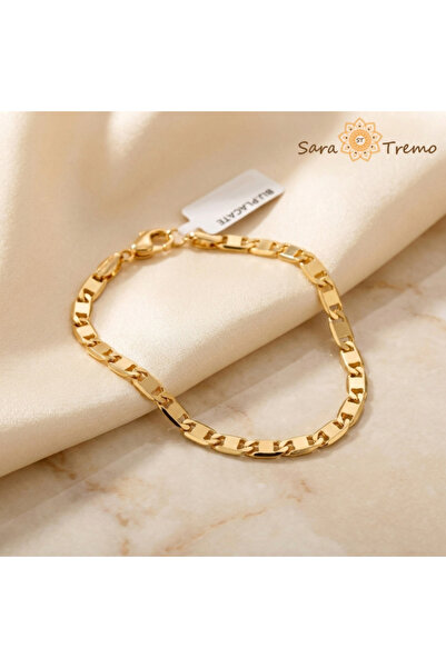 SaraTremo Brățară unisex cu zale solide – Brățară placată cu aur de 18K, cu 3...