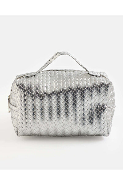 REDTAG Women Silver Embellished Cosmetic Bag