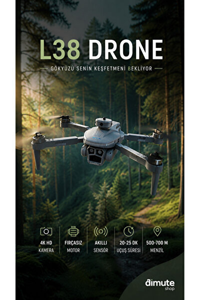 Dimute Shop L38 Drone 4K HD Kameralı Fırçasız Motorlu Akıllı Sensörlü 500-700...