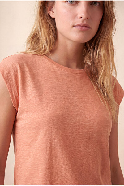 WESTMARK LONDON Kadın Turuncu %100 Pamuk Flamlı Regular Fit Bisiklet Yaka Kısa Kol Vatkalı Görünümlü T-Shirt WINSLET