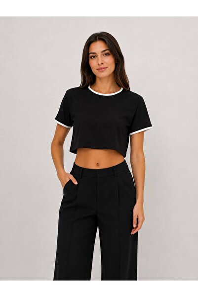 Rouge basıc Zero Collar Crop T-Shirt