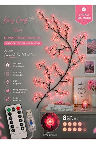 mr shopping MR 144 LED Kiraz Çiçeği Ağaç Dalı Duvar Aydınlatması USB Girişli ...