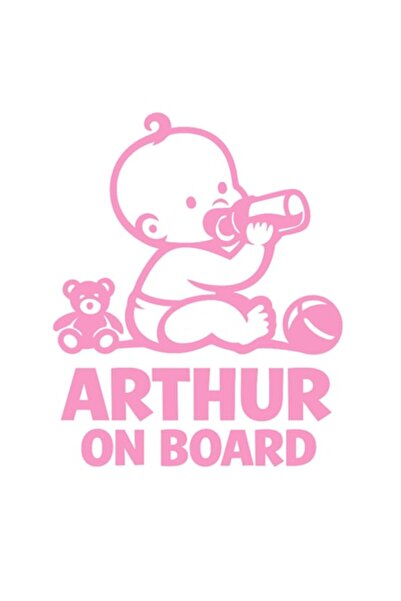 OEM Autocolant decorativ auto  "ARTHUR ON BOARD ", 15cm, Roz