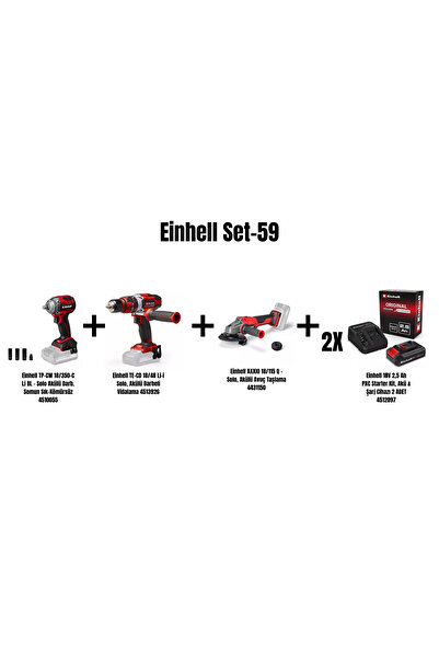 Einhell Set-59(18/350 Darb.Som Sık+18/48 Darb Vid+18/115 Q Akülü Taş+2x18V 2,...