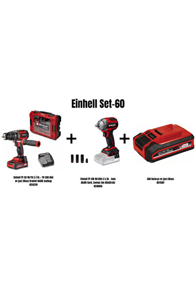 Einhell Set-60(18/70 Li-İ BL Drabeli matkap+18/350-C Li BL Darb. Som Sık+3AH ...