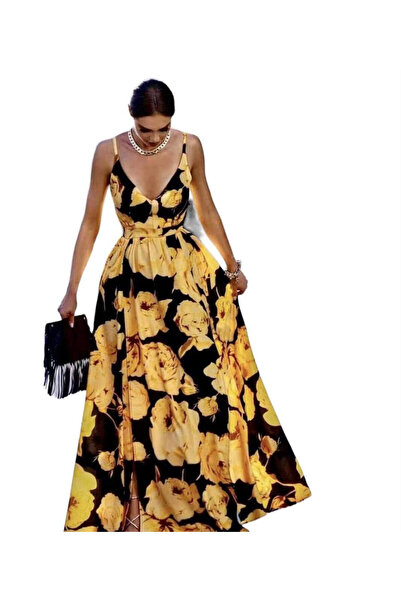 Woman's Fashion Καλοκαιρινό μάξι φόρεμα με βολάν κίτρινο