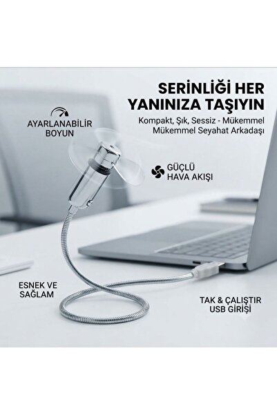 newnet SL-UF02 USB LED Işıklı Mini Vantilatör | Esnek Metal Gövde Masa Fanı |...