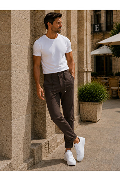 Danger Men's Premium Polyamide Fabric Comfor-Fit Jogger Brown Trousers - 252Dngr