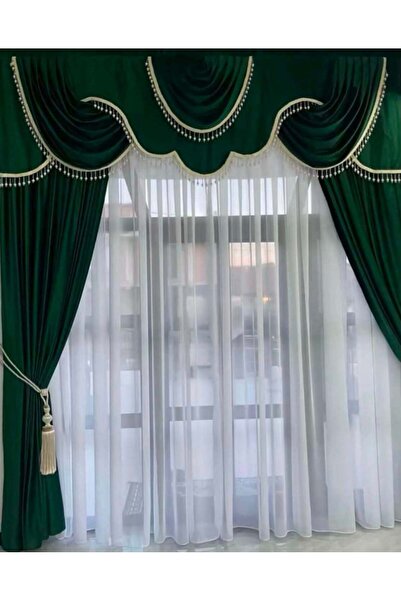 LOUIS DESIGN YSK Set 3 piese Draperie cu Drapaj Catifea Verde Smarald + Perde...