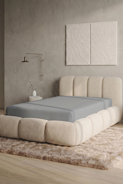 TEOHOMELİNENS Single Jersey Fitted Sheet 120-140X200 Cm, Gray, 95% Cotton 5% ...