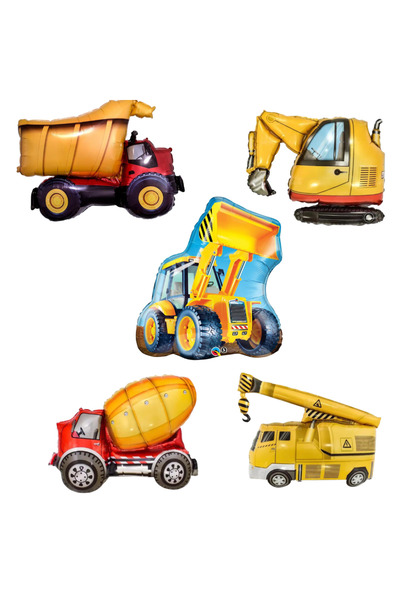 BEST PARTİ Best Large Size 5-Piece Construction Vehicles Foil Balloon Set