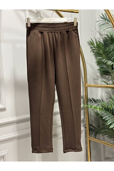ALANURMODA 26097 بنطلون أوسيهو بخياطة أمامية بني