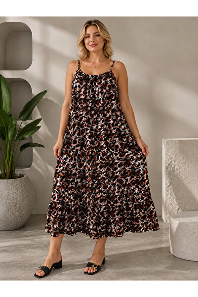 MENSAR OTANTİK Leopard Pattern Strappy Viscose Dress Standard Size 38/46 Fits...