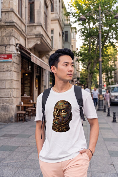 BAGAND Tribal Mask Printed White Unisex T-Shirt Ethnic Art Cotton T-Shirt