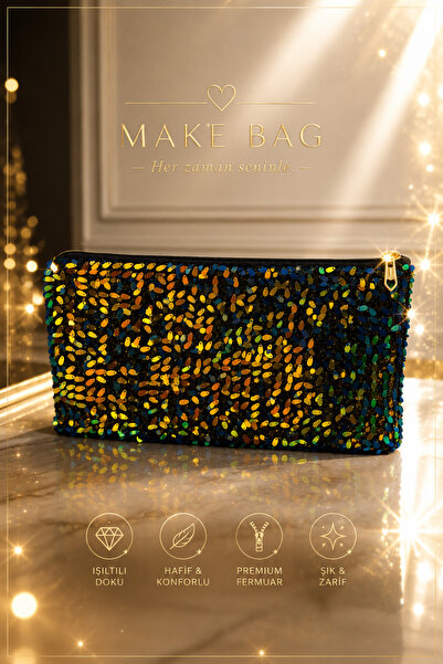 MAKE BAG GALAXY IŞILTILI BONCUK PORTFÖY MAKYAJ ÇANTASI