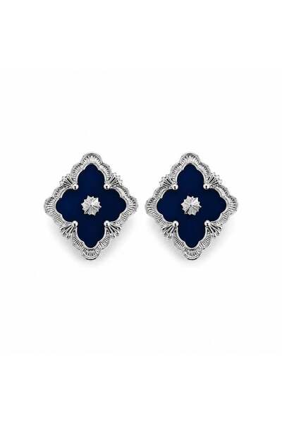 neslyaccessories Navy blue colorful silver earrings