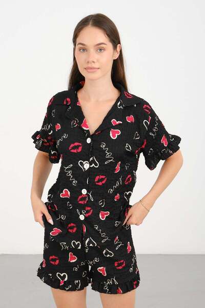 C&City Bürümcük Textured Buttoned Shorts Set Love