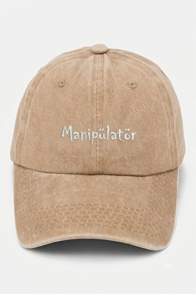 ŞapkaMania "Manipulator" Written Beige Embroidered Washable Vintage Unisex Hat