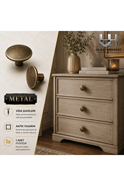 Ulaş Hırdavat METAL Şık Tasarım Dekoratif Mantar Topuz Çekmece Kulpu Minimal ...