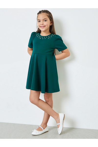Styli Girls Embellished Puff Sleeve Dress