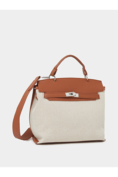 Styli Cream Contrast Flap Detail Handbag