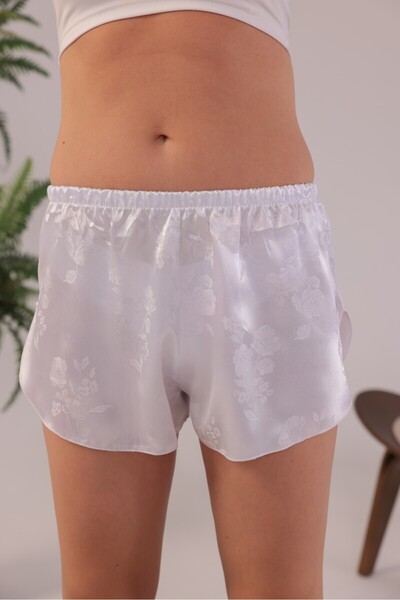 Jumelles Cream Satin Patterned Single Shorts