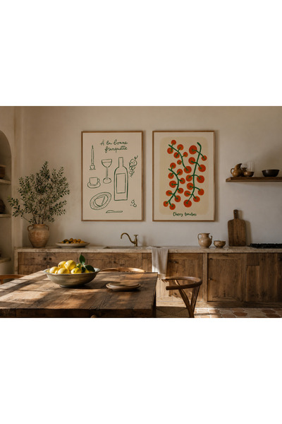 Boho wellness studio Cherry Tomatoes & French Kitchen İkili Poster Seti – Ahş...
