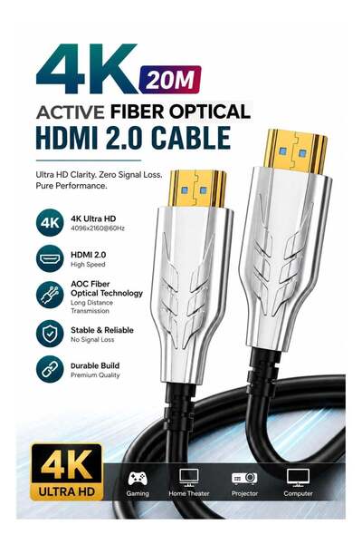 Generic HD 4K HDR Active Fiber Optical HDMI 2.0 Cable 20M | 18Gbps High Speed...