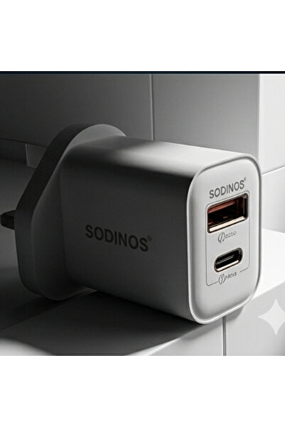 sodinos 55W GaN Fast Charger White | PD 30W + QC3.0 Dual USB Travel Adapter | USB-C & USB-A Fast Charging Wall Charger for iPhone 16/15/14/13, Samsung Galaxy S25/S24/S23, Xiaomi, Huawei, iPad & More