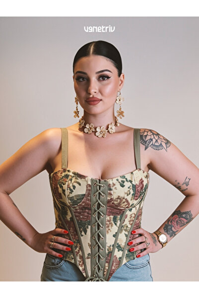 Venetriv Kilim Desen Yeşil Korse Büstiyer