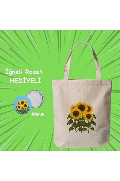 riyaz Sunflower Printed Fabric Shoulder Bag (35X40 cm), with Pin Badge Gift (...