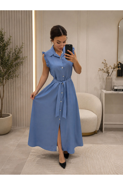 LOBOLIC Women's Button Detailed Shirt Dress - Tencel Fabric Dress