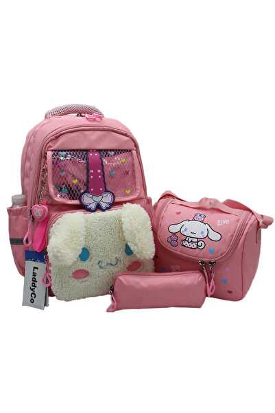 LaddyCo Girl's Primary School Bag Waterproof Fabric 3-Piece Set Pink School B...